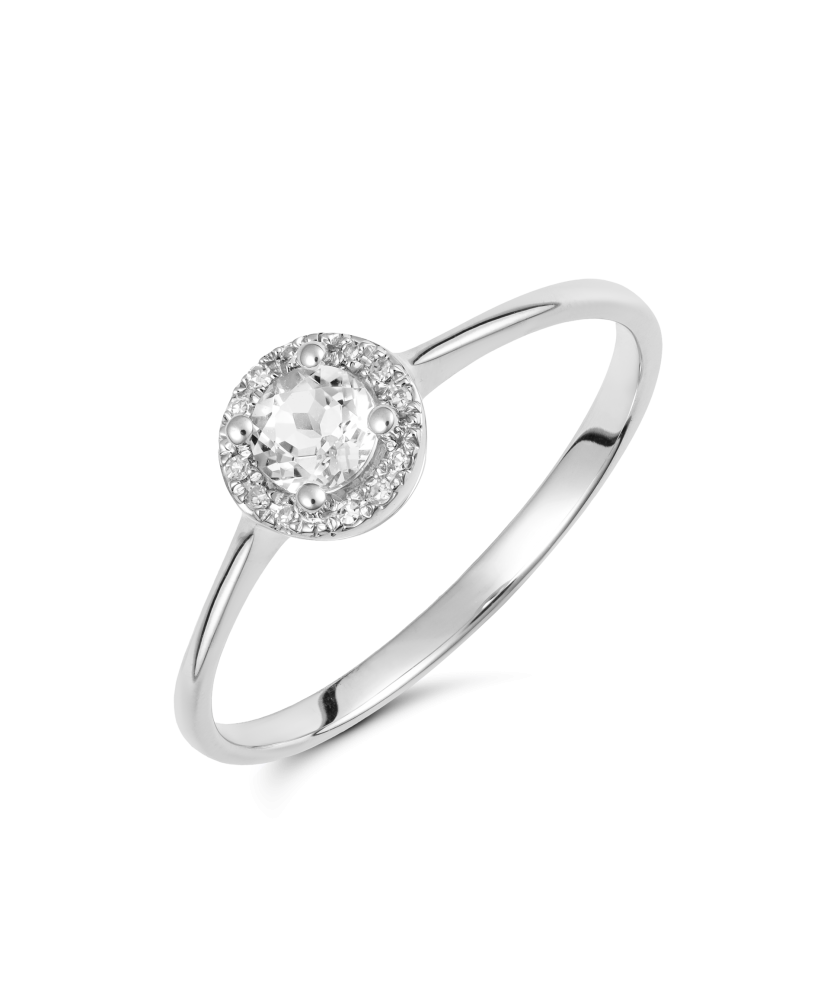 Baltā zelta gredzens ar dimantiem un dzidru topāzu - Goldinga