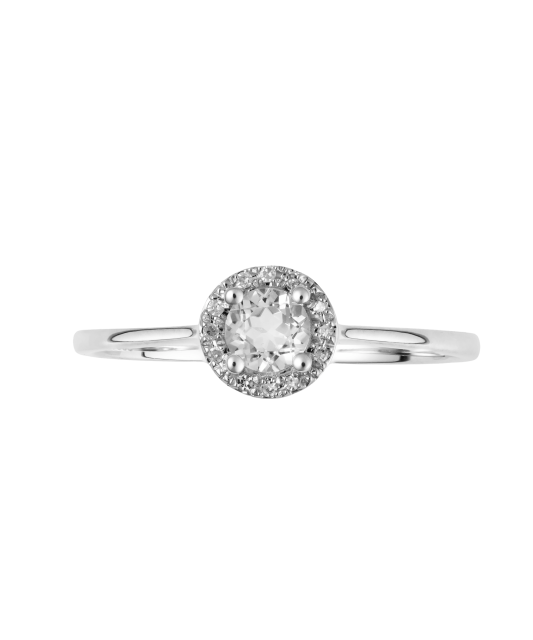 Кольцо из белого золота с бриллиантами и прозрачным топазом