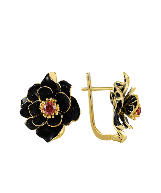 Apzeltīt sudraba auskari ar cirkoniem un emalju - Goldinga