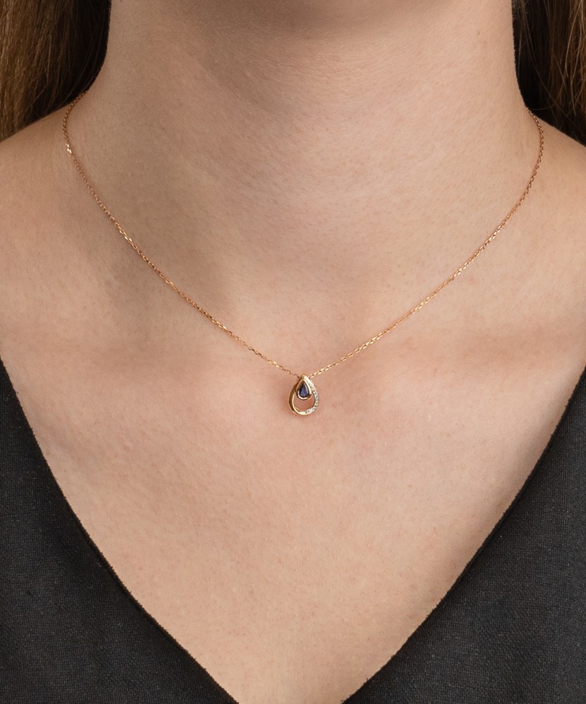 Auksinis pakabukas su safyru ir deimantais - Goldinga