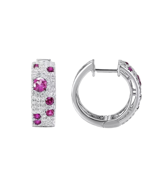 Серебряные серьги с нано-рубинами и фианитами