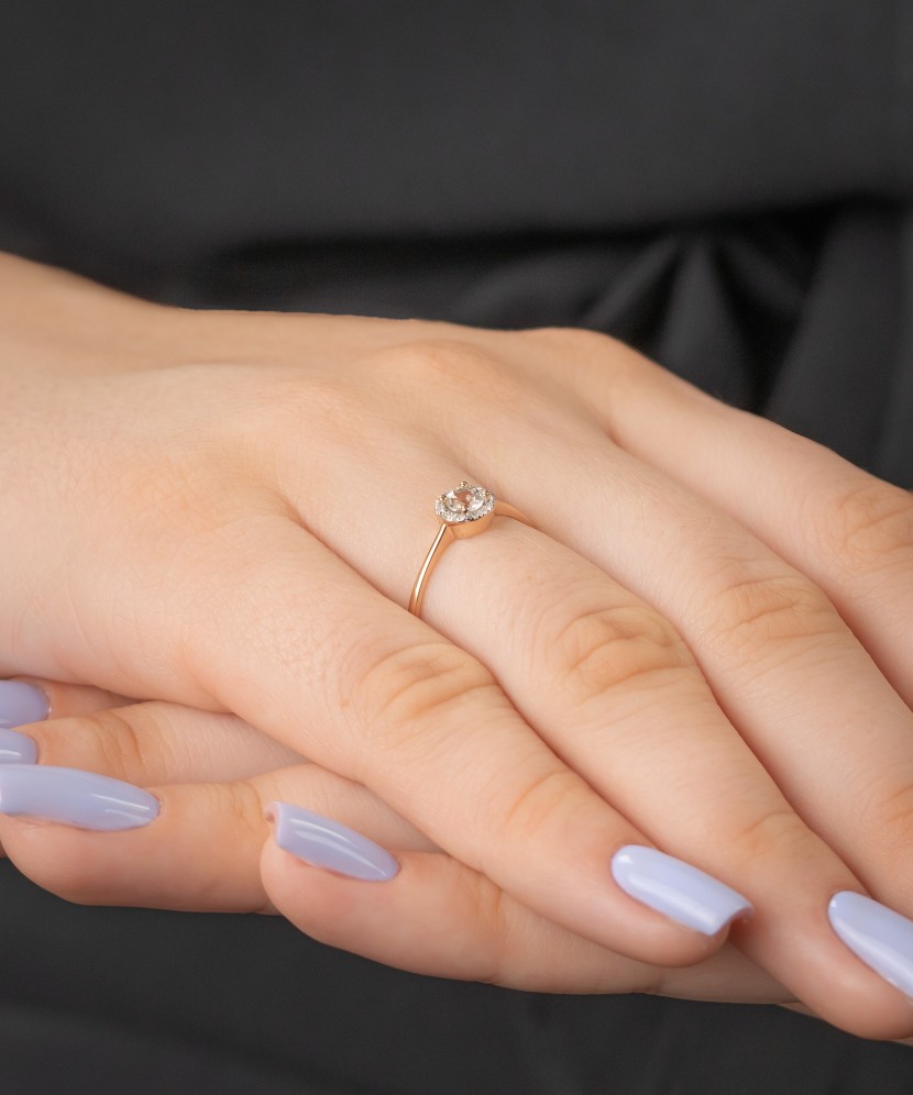 Zelta gredzens ar dimantiem un caurspīdīgu topāzu - Goldinga