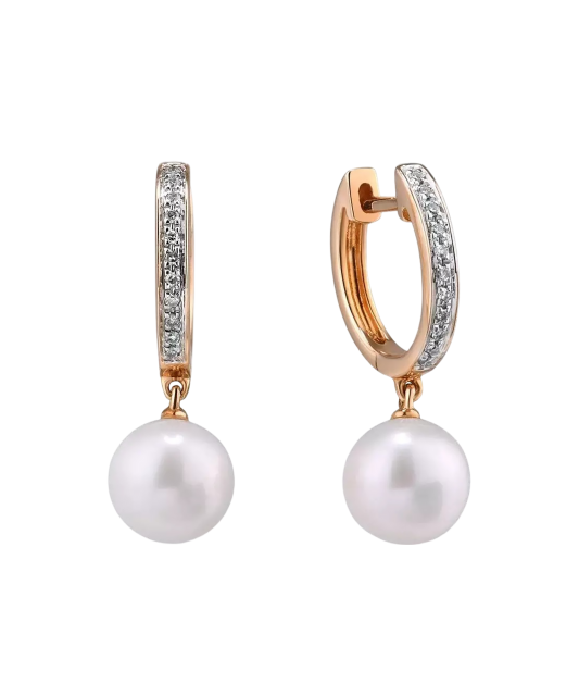 Zelta auskari ar dimantiem un pērles - Goldinga