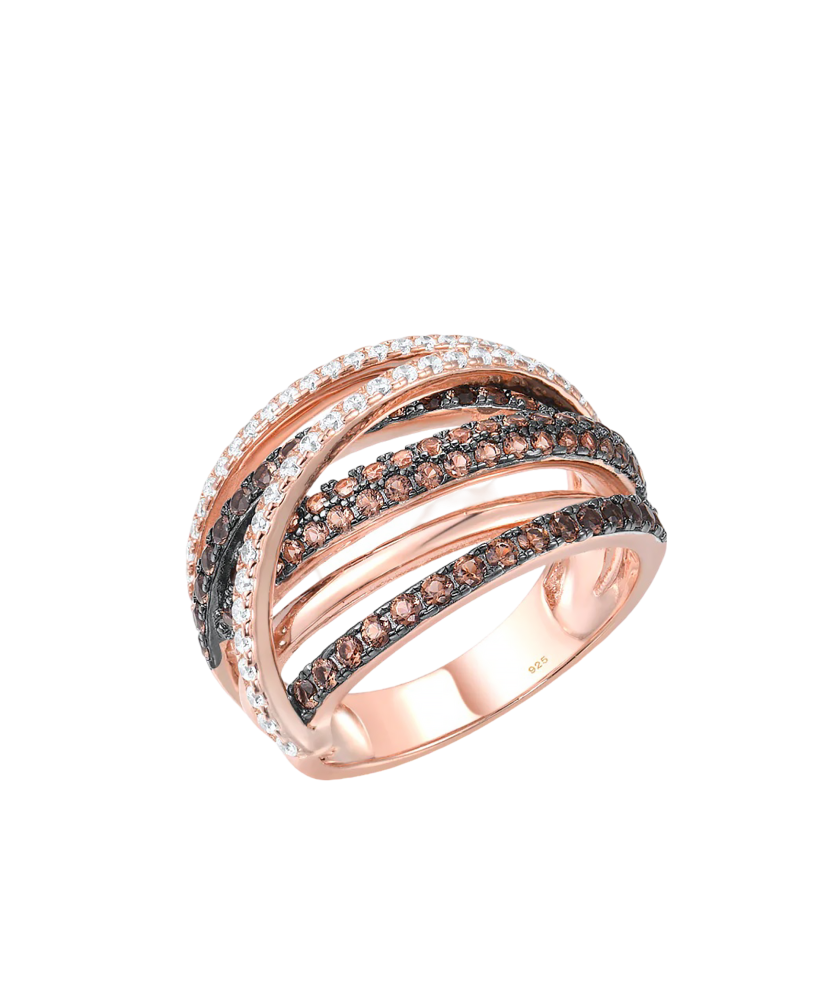 Кольцо из золочёного серебра с фианитами и шпинели