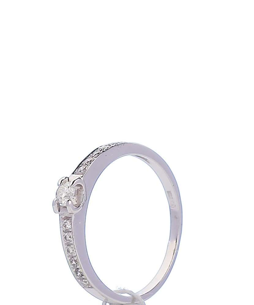 Balto aukso žiedas su briliantais - Auksiniai žiedai - Goldinga