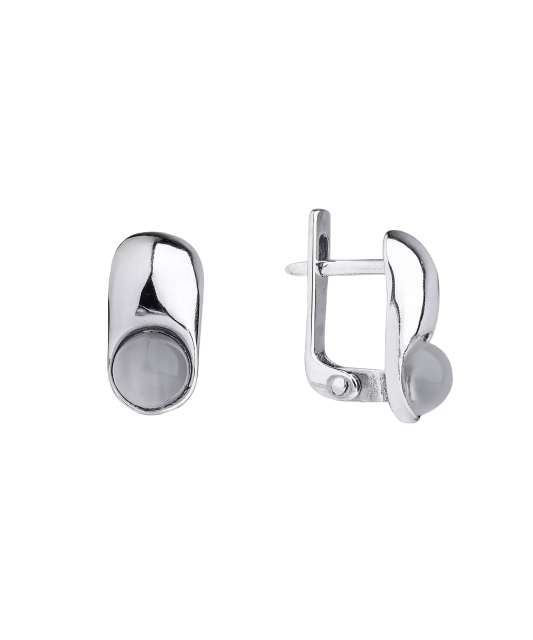 Серебряные серьги с камнем кошачий глаз