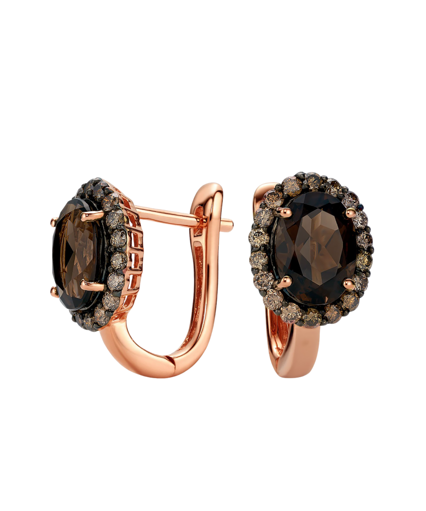 Zelta auskari ar dimantiem un dūmu kvarcu - Goldinga