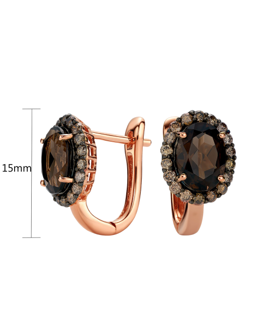 Zelta auskari ar dimantiem un dūmu kvarcu - Goldinga