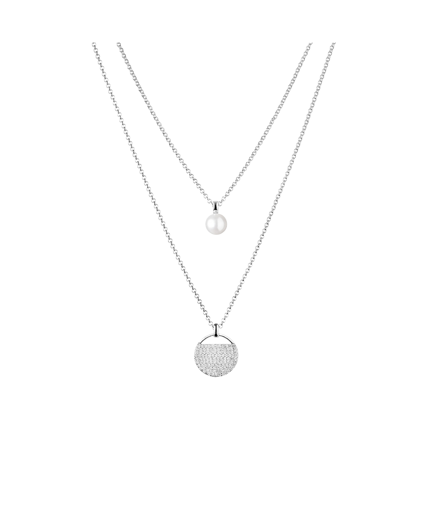 Серебряная цепочка с жемчуг и фианитами