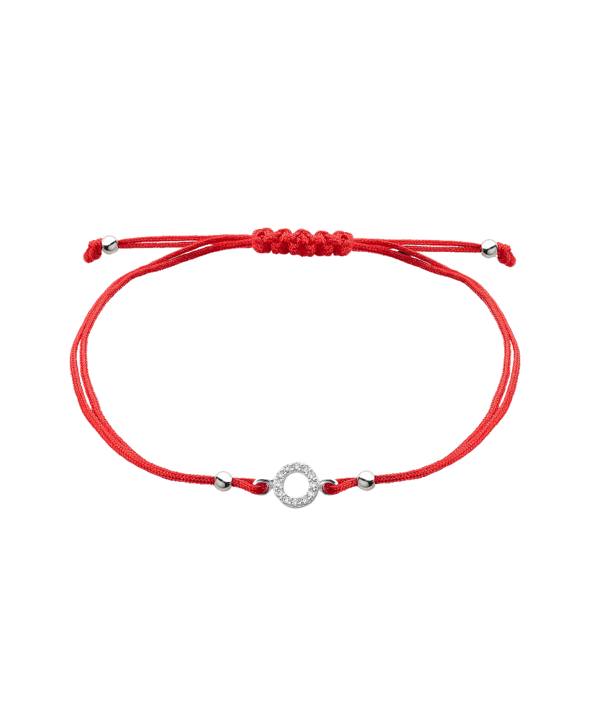 Sarkana diega rokassprādze ar sudraba piekariņu un cirkoni - Goldinga