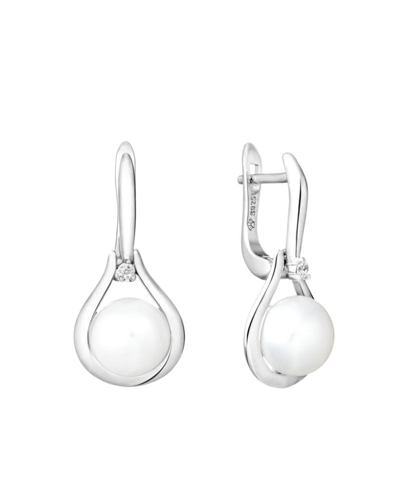 Серьги из серебра с жемчугом и цирконами