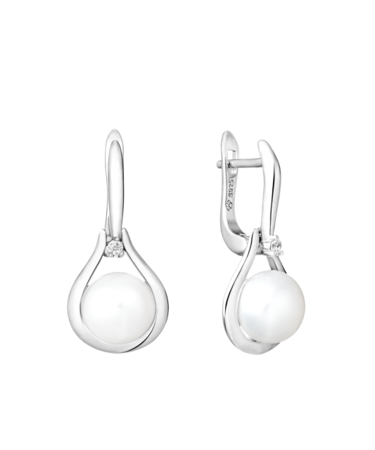 Серьги из серебра с жемчугом и цирконами