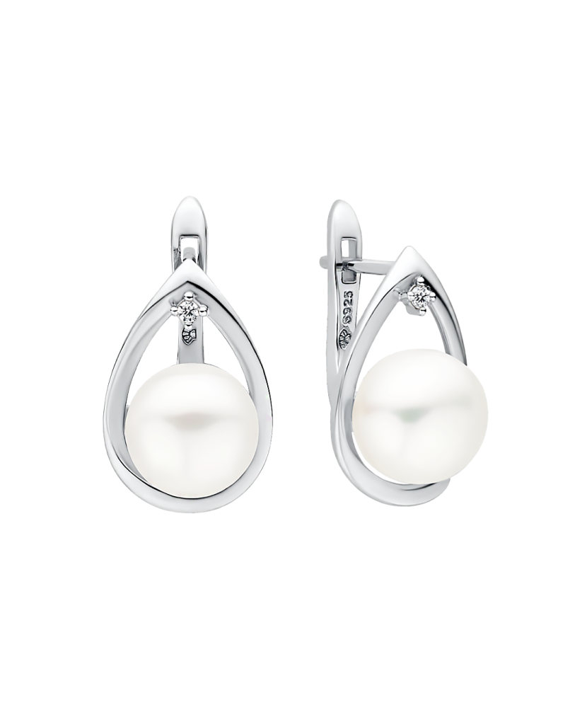 Серьги из серебра с жемчугом и цирконами