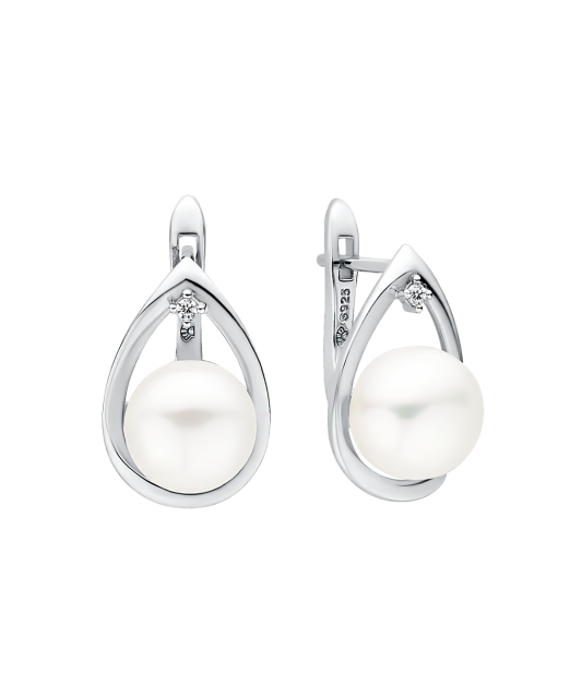 Серьги из серебра с жемчугом и цирконами