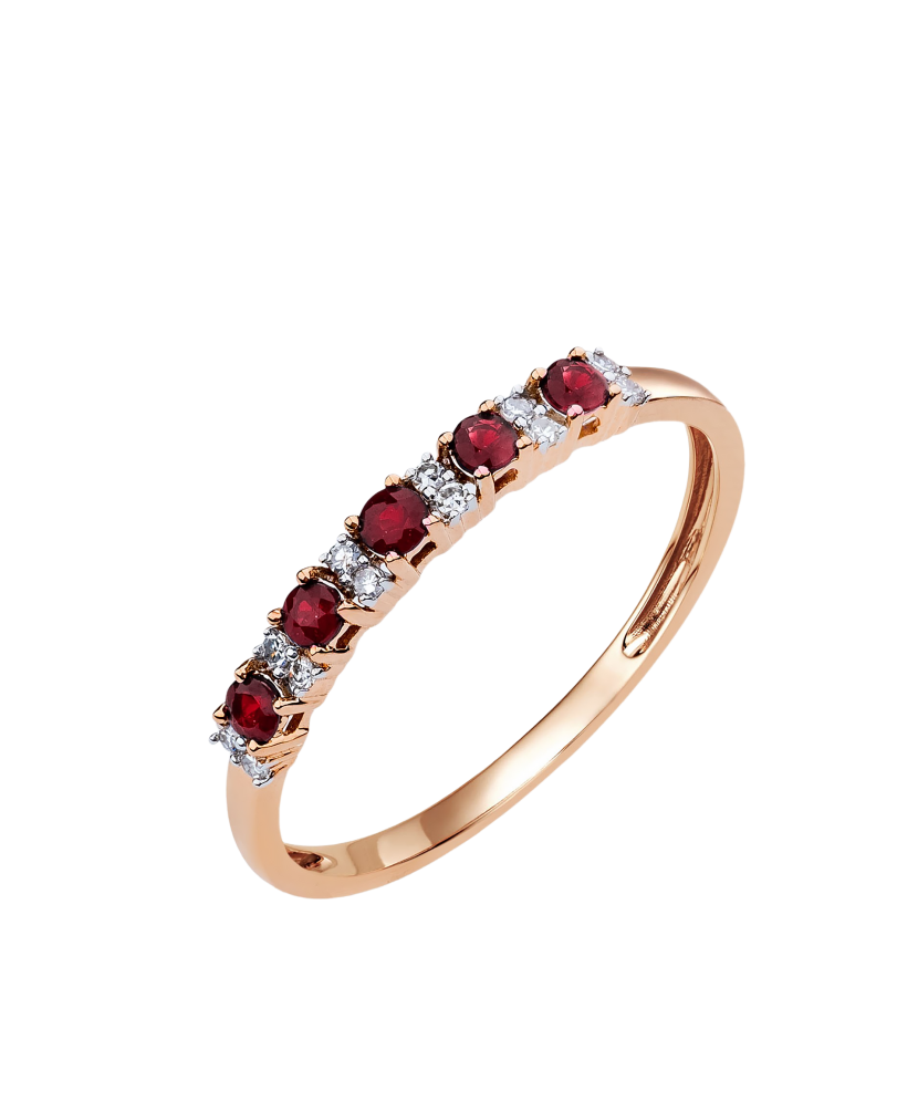 Zelta gredzens ar rubīniem un briljantiem