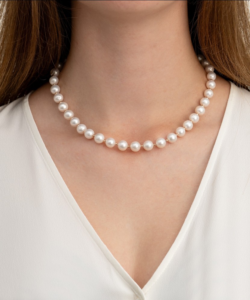 Pērļu kaklarota ar zeltu 9mm - Goldinga