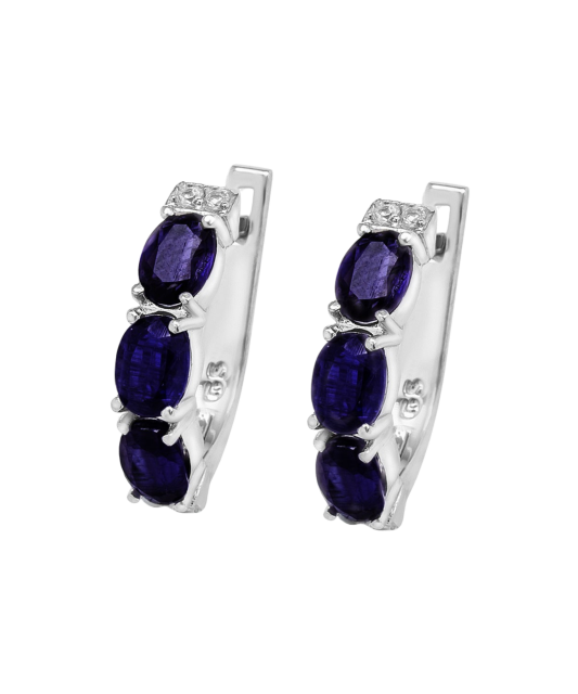 Серьги из серебра с иолитами и цирконами