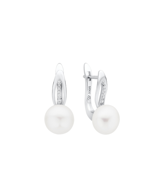Серьги из серебра с жемчугом и цирконами