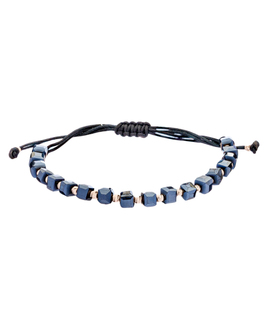 Браслет из чёрной нити с вставками из золота и гематита