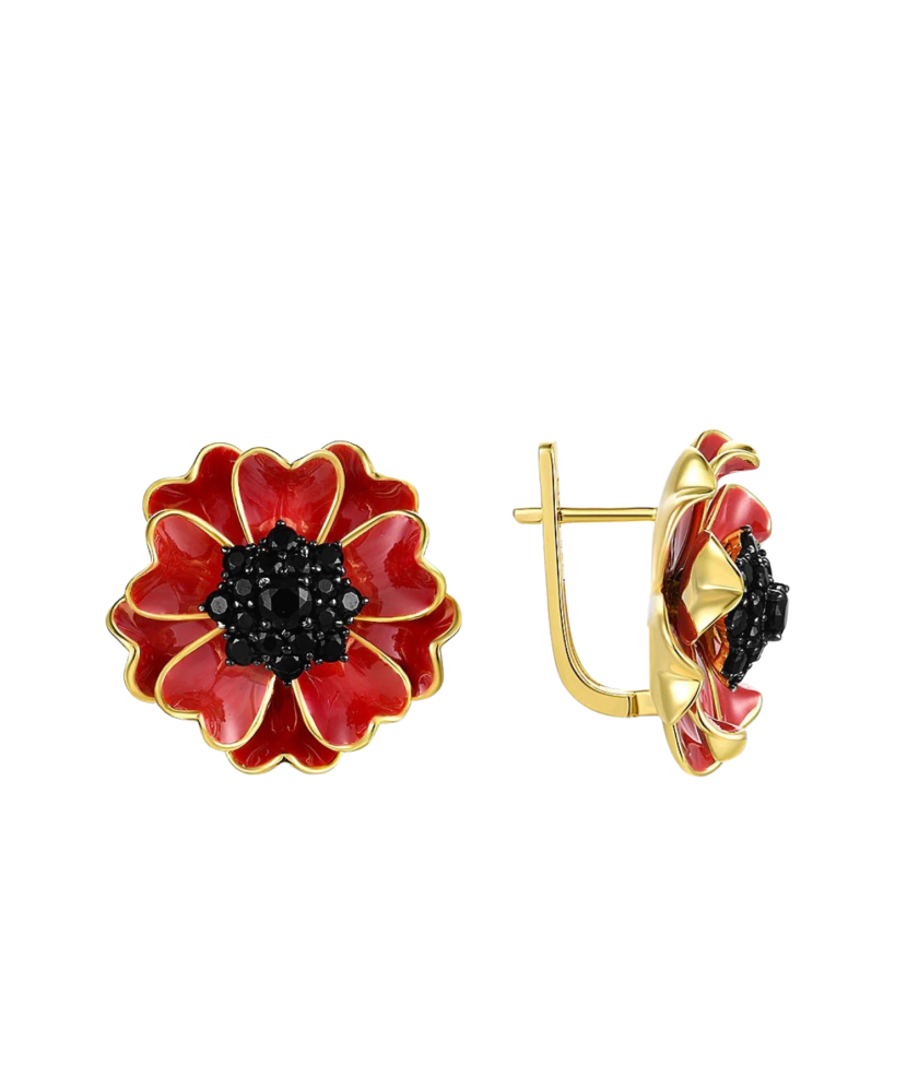 Apzeltīt sudraba auskari ar cirkoniem un emalju