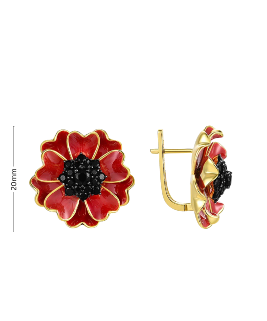 Серебряные позолоченные серьги с цирконом и эмаль