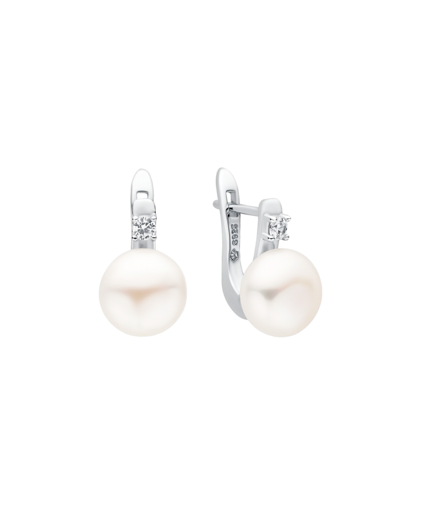 Серьги из серебра с жемчугом и цирконами