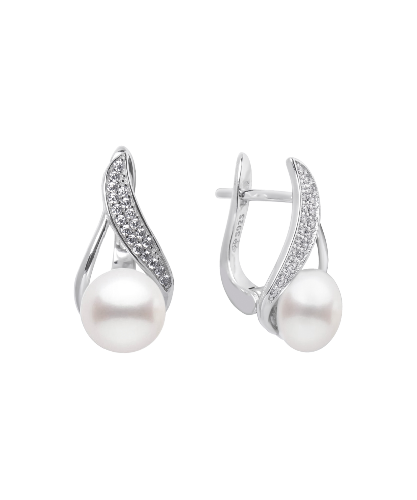 Серьги из серебра с жемчугом и цирконами
