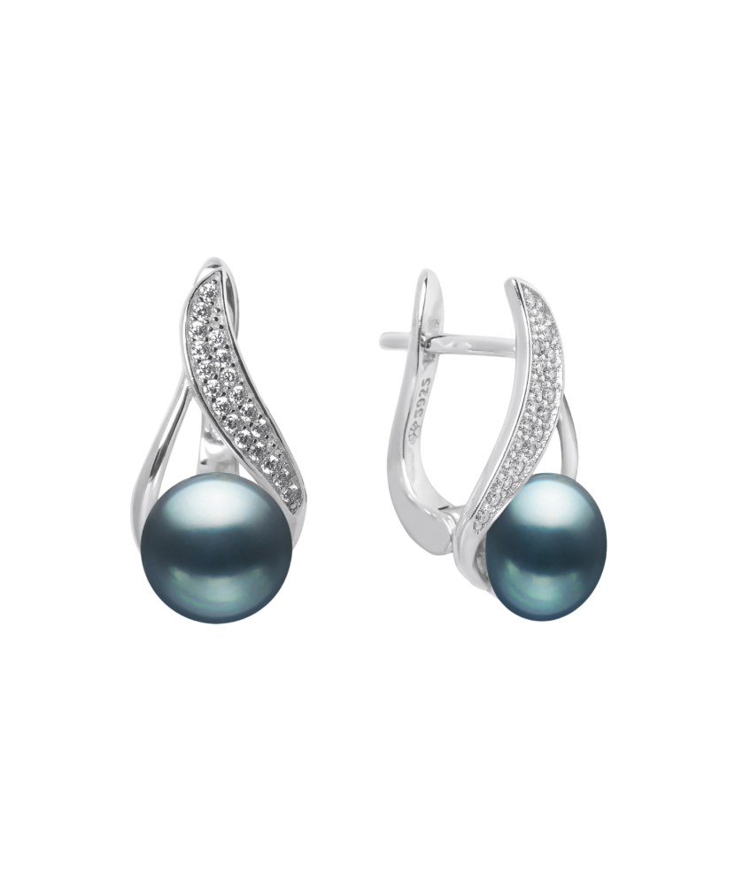 Серьги из серебра с жемчугом и цирконами