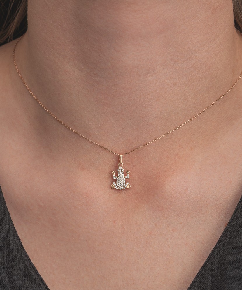 Золотой подвеска с цирконами "лягушонок"