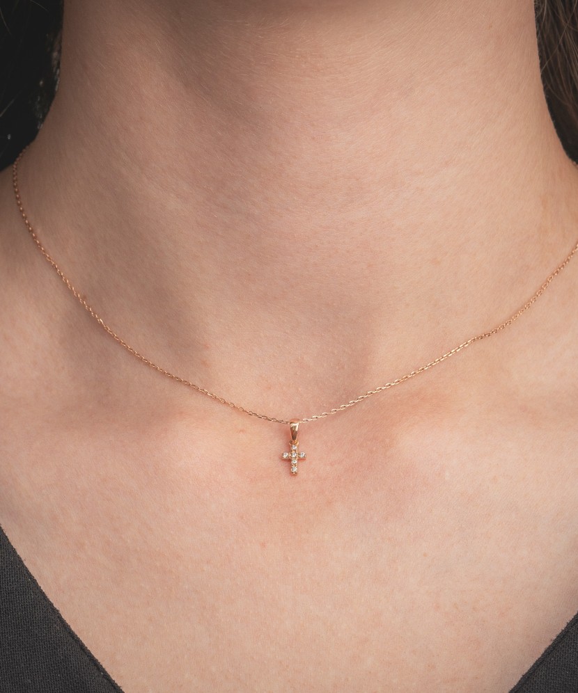 Zelta piekariņš ar cirkonijiem "Krustiņš"