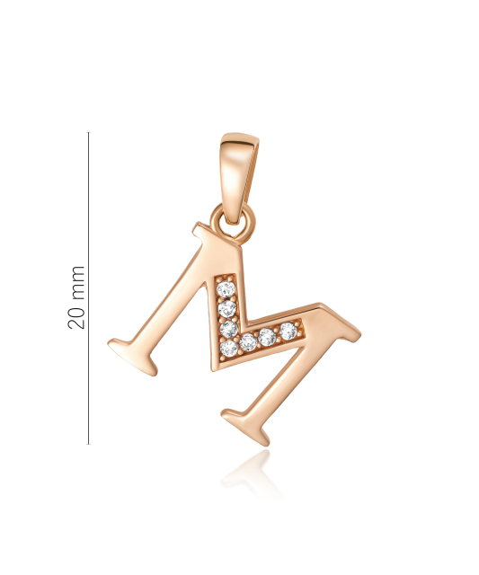 Zelta piekariņš ar cirkonijiem, M burts