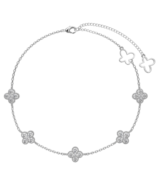 Серебряная цепочка на ногу с цирконами