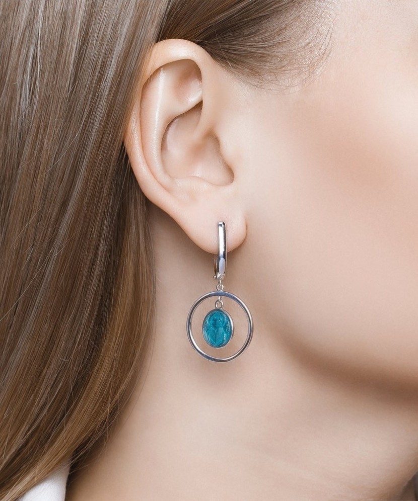 Sidabriniai auskarai su emale - Sidabriniai auskarai - Goldinga