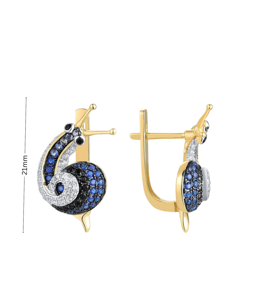 Серебряные позолоченные серьги со шпинелями и цирконами