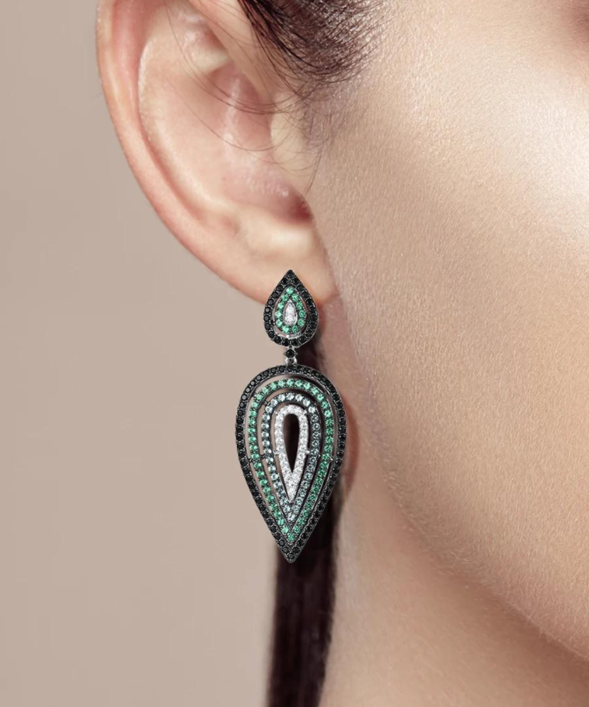 Серьги из серебра с цирконом и шпинели