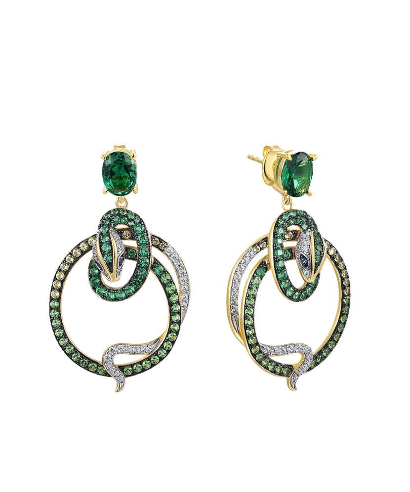 Apzeltīt sudraba auskari ar spineļiem un cirkoniem