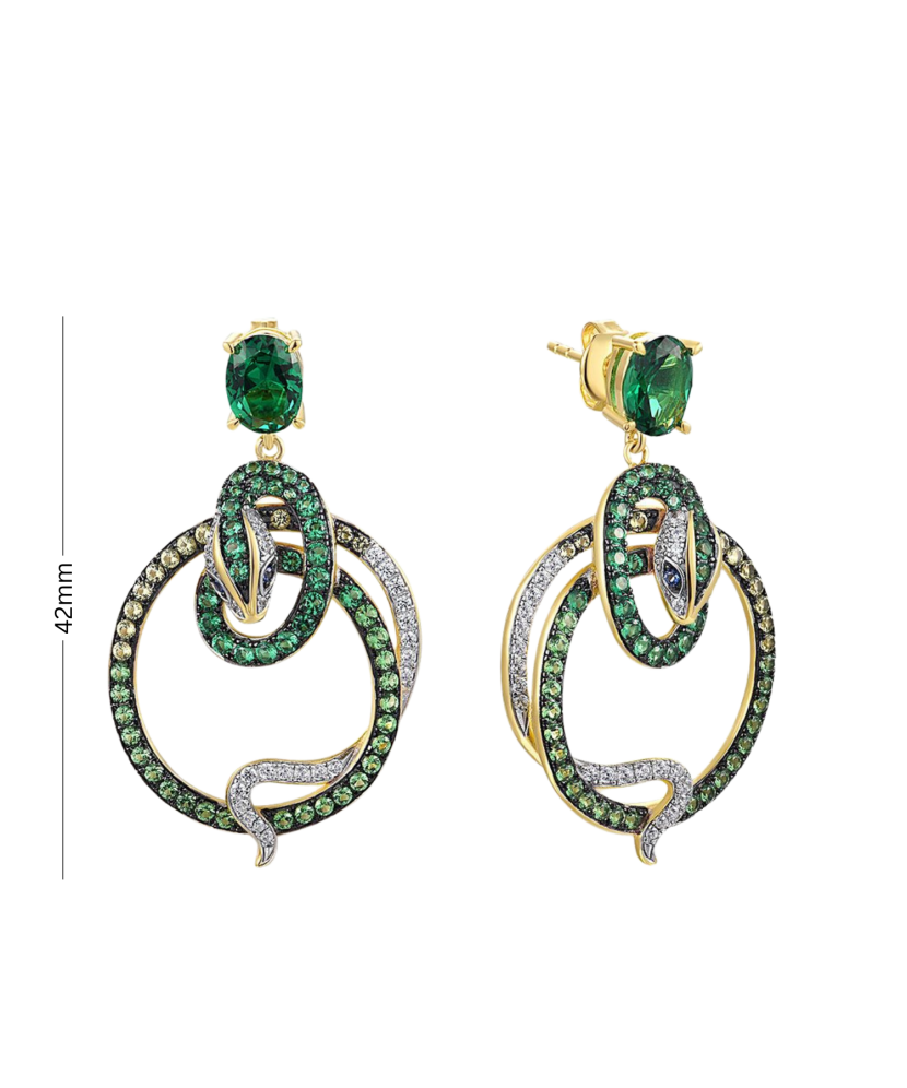 Apzeltīt sudraba auskari ar spineļiem un cirkoniem