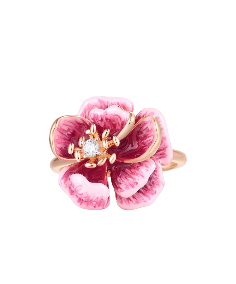 Позолоченное кольцо из серебра с цирконами и эмалью