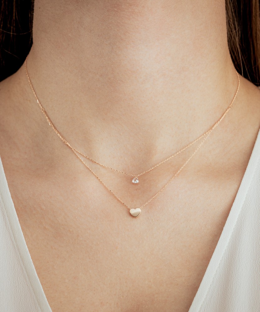 Dubultā zelta ķēdīte Ar Cirkonija Piekariņu "sirds"