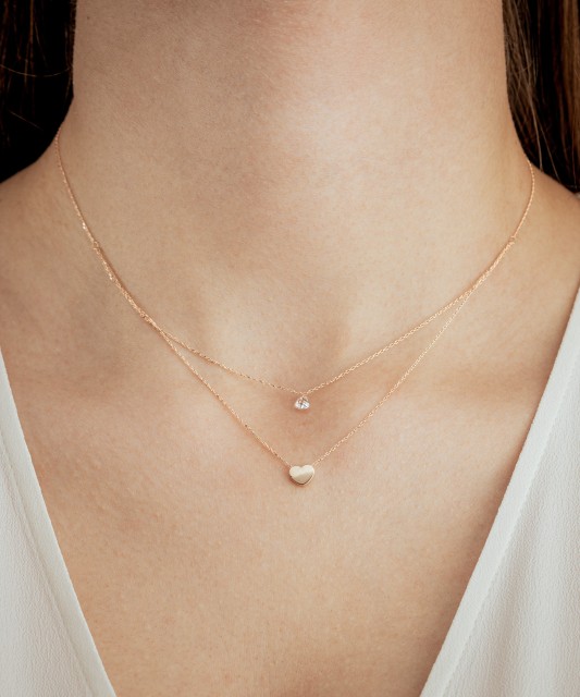 Dubultā zelta ķēdīte Ar Cirkonija Piekariņu "sirds"