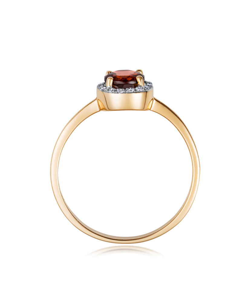 Zelta gredzens ar dimantiem un granātu