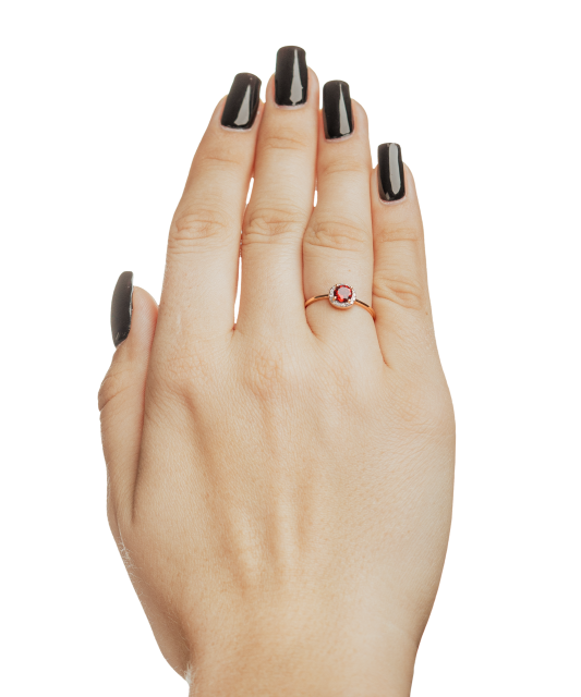 Zelta gredzens ar dimantiem un granātu