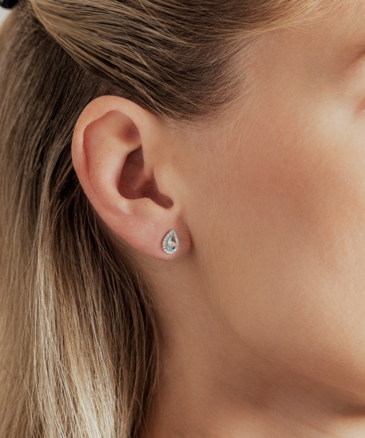 Dzeltena zelta auskari ar dimantiem un baltu topāzu - Goldinga