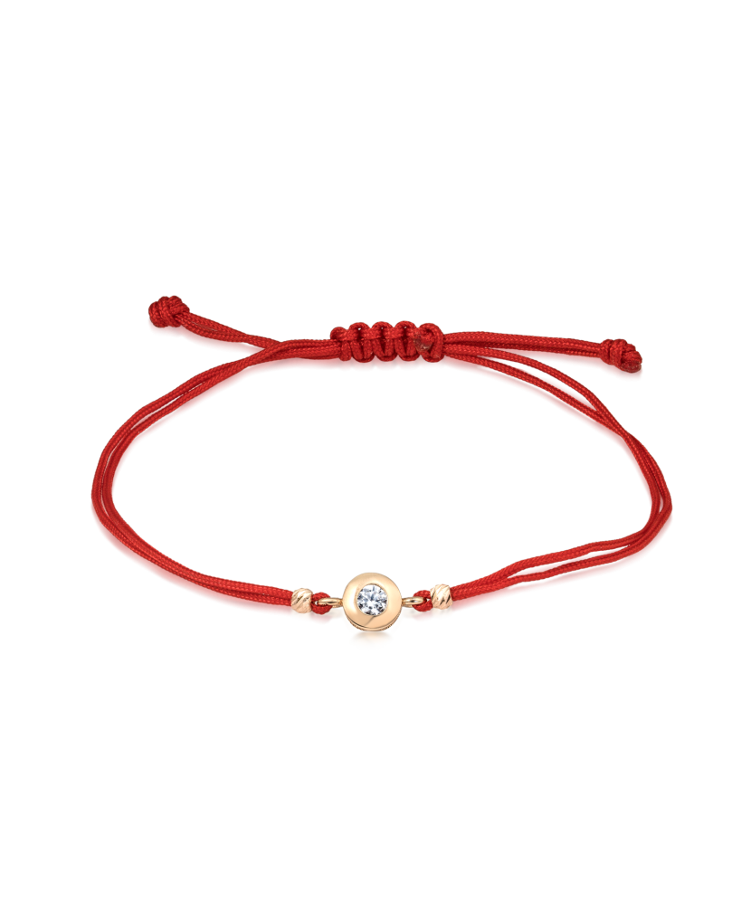 Sarkanas diega aproce ar zelta cirkoniem piekariņu