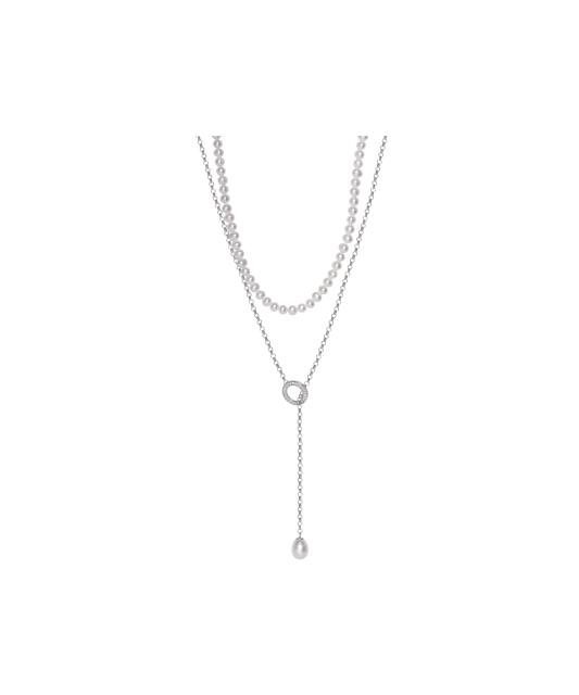 Pērļu Kaklarota Ar Sudrabu un cirkonija piekariņu