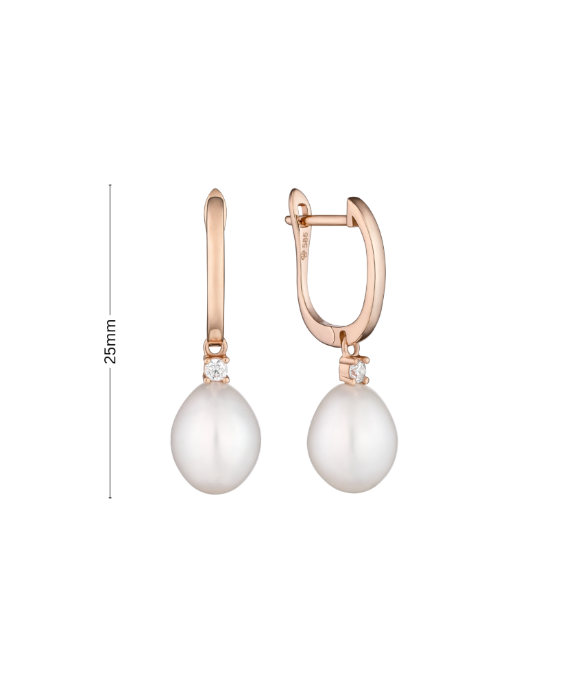 Zelta auskari ar pērlēm un cirkoniju