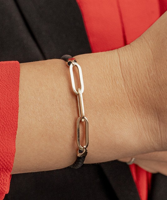 Ādas rokassprādze ar zeltu un cirkonijiem