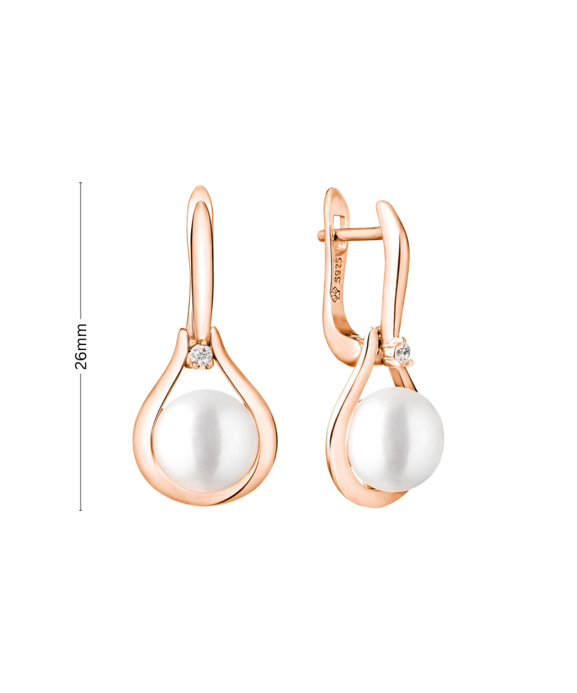 Apzeltīti sudraba auskari ar pērlēm un cirkonijiem