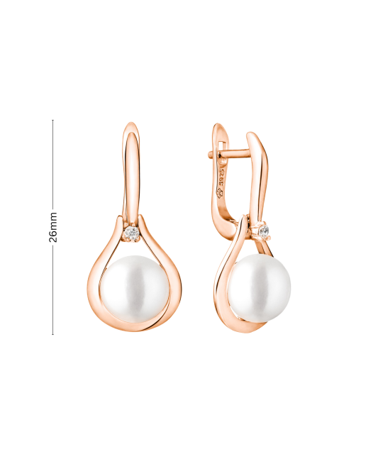 Apzeltīti sudraba auskari ar pērlēm un cirkonijiem