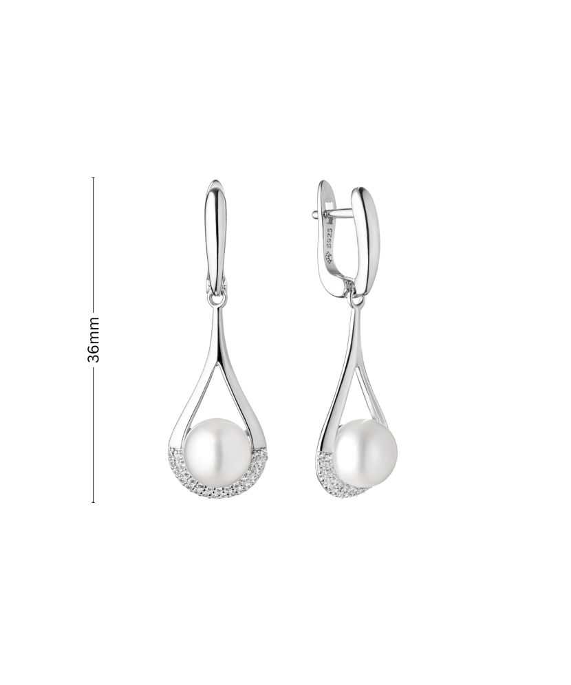 Sudraba auskari ar pērlēm un cirkonijiem